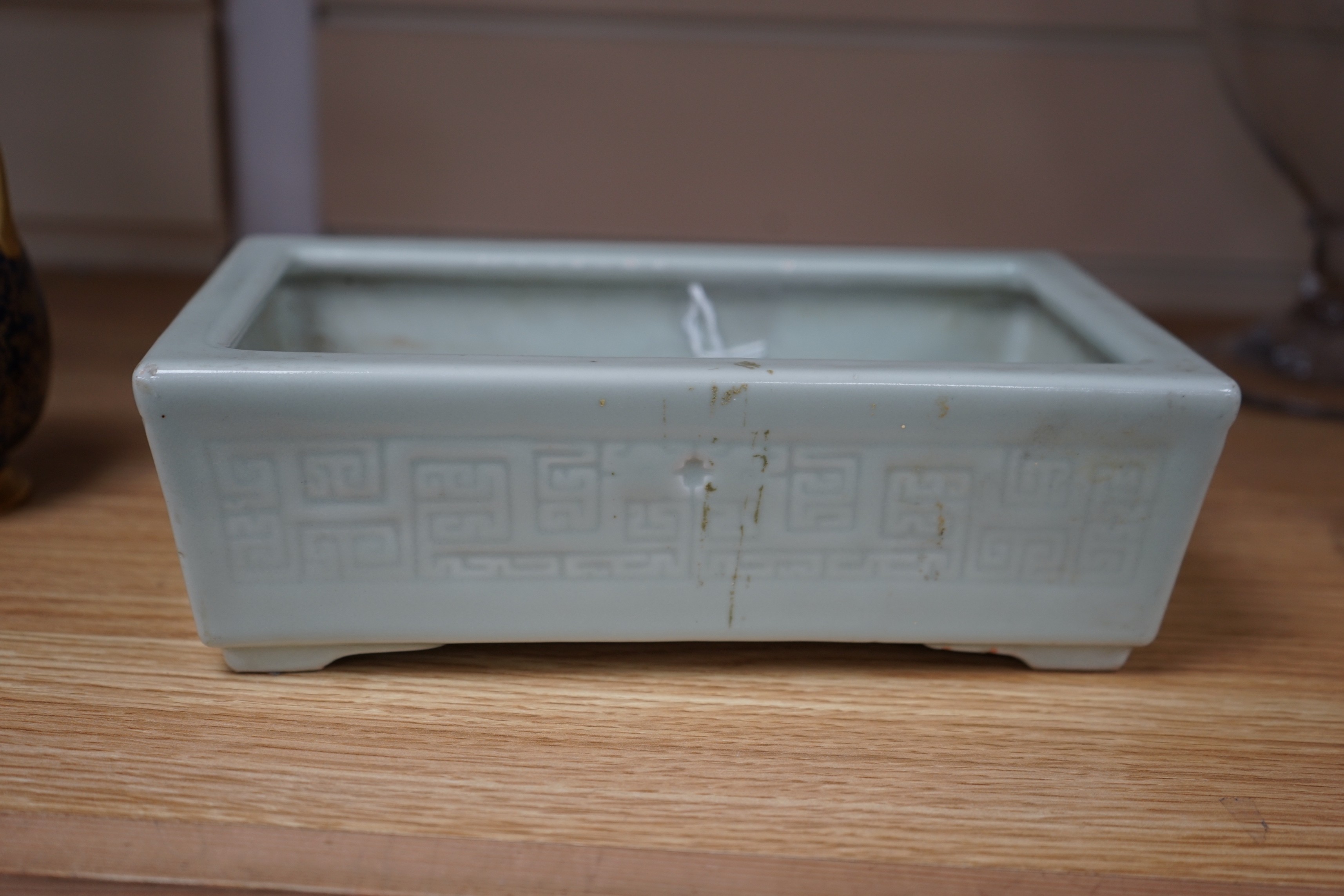 A Chinese celadon glazed planter, early 20th century, 24 cms wide x 14 deep